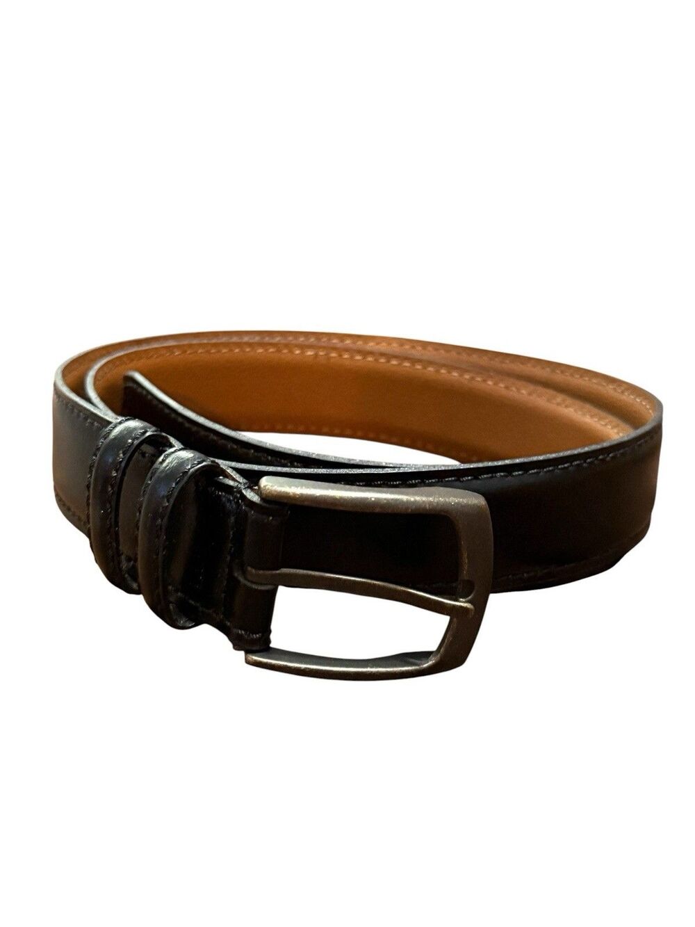 Joseph Abboud Black Leather Belt Size 36 Made in USA Silver Buckle